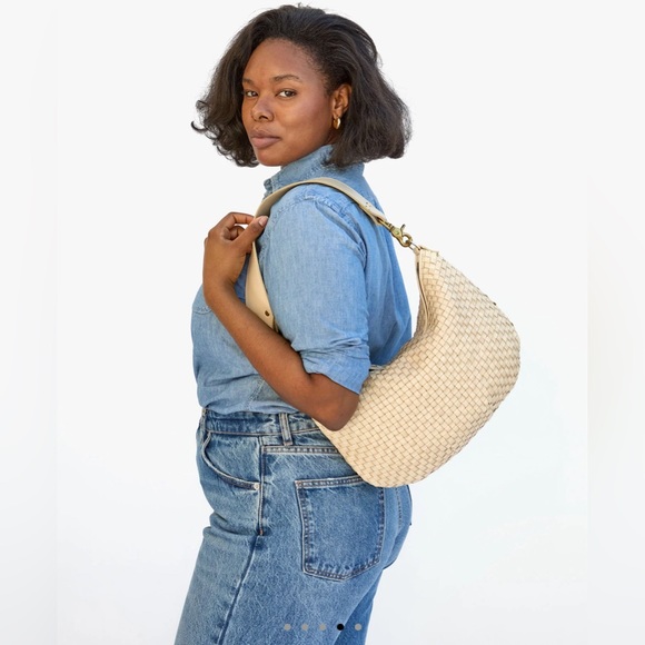 Clare V. Moyen Messenger NWOT cream woven checker - Picture 6 of 7